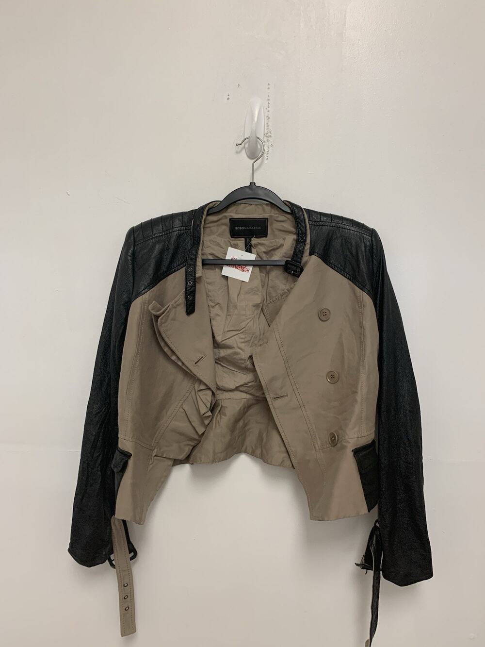 BCBG Max Azaria Tucker Leather & Silk Jacket Women’s Size M